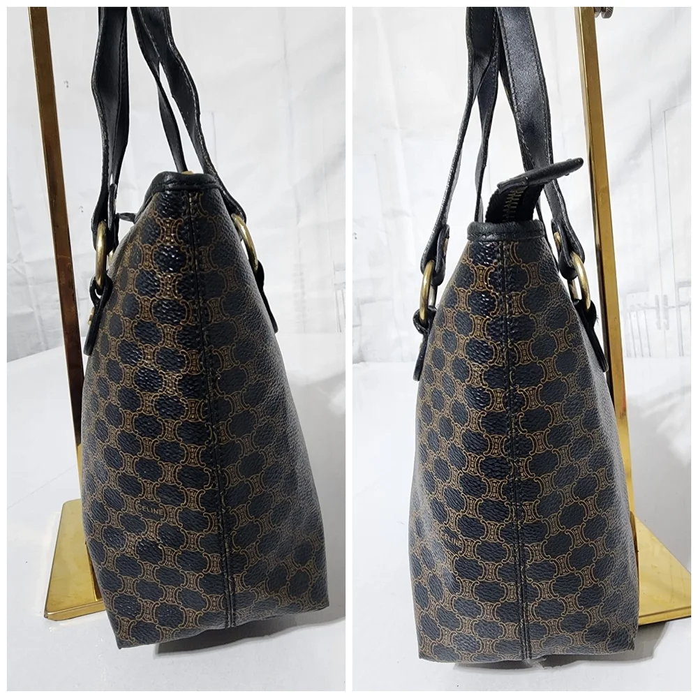 Céline Vintage Macadam Canvas Shoulder Bag Black/Brown